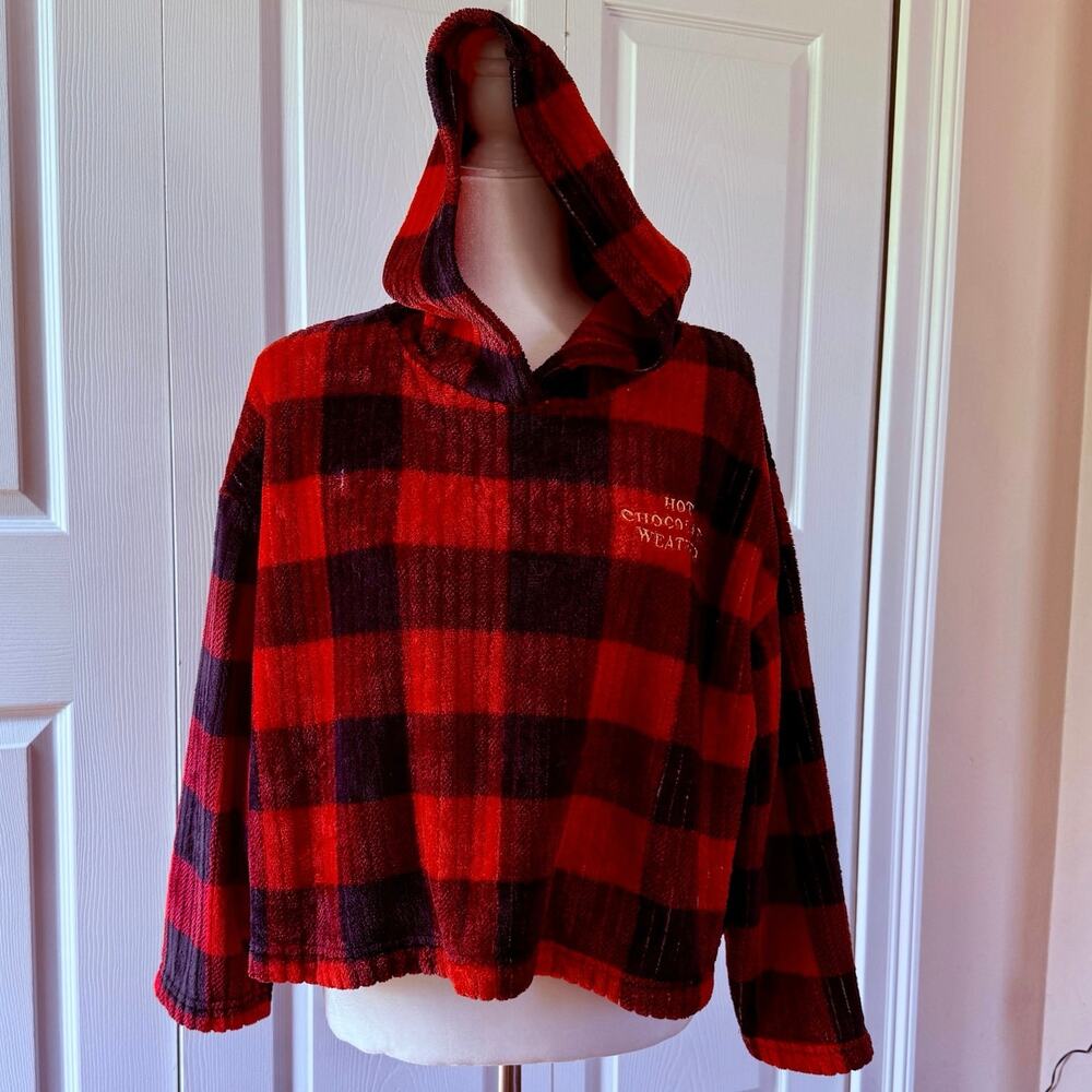 Joyspun "Hot Chocolate Weather" Plush Buffalo Plaid Size S (6-8) Pajama Hoodie